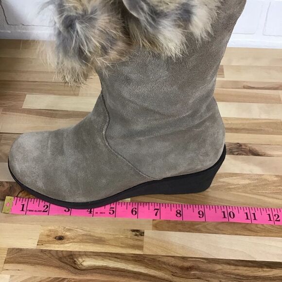 SAUTE mouton LOULOU long boots tan beige suede boots wedge platform rabbit fur - Picture 13 of 16